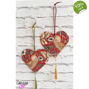 Handmade Hanging Heart Chalkboard Sign in Strawberry Thief..
