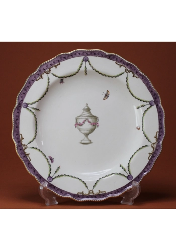 SOLD  Chelsea-Derby Plate Decorated With a Purlple Edge, Swags and an Urn
