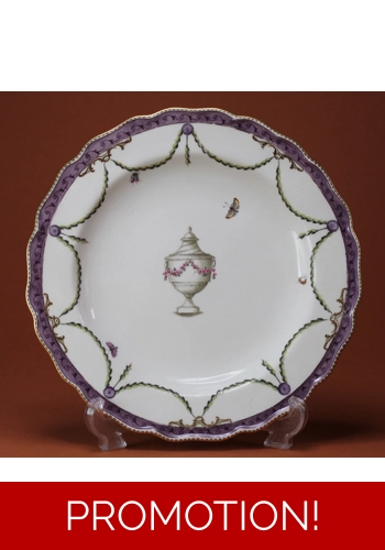 SOLD  Chelsea-Derby Plate Decorated With a Purlple Edge, Swags and an Urn