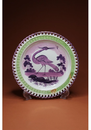 Swansea Creamware Pink Lustre Heron Plate