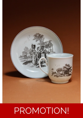 Worcester Coffee Cup and Saucer Printed with 