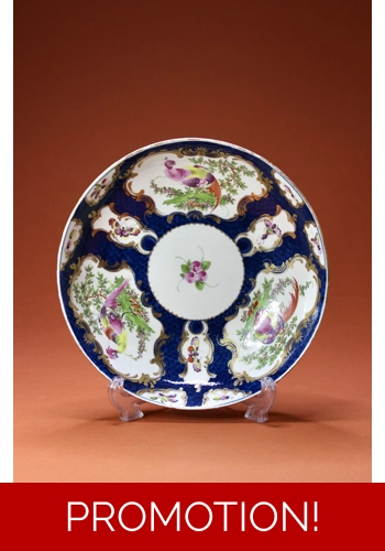 First Period Worcester Saucer Dish with Exotic Birds