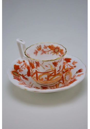 Regency red and gold Cup and Saucer probably Davenport 1825-30
