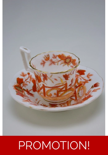 Regency red and gold Cup and Saucer probably Davenport 1825-30