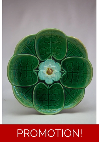 SOLD  Victorian Majolica Adams and Bromley Lotus Plate