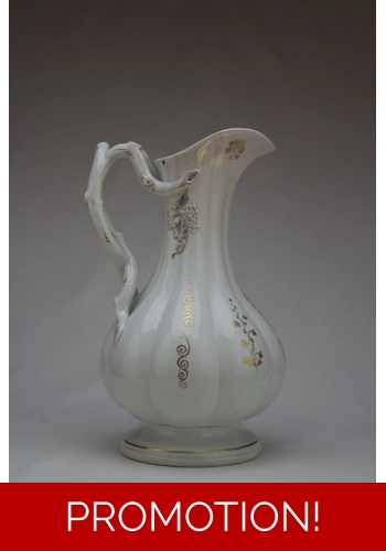 White and Gilt jug with vine handles by Jones and Walley