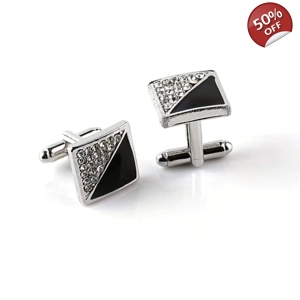 Black Onyx and Cubic Zirconia Triangles with Silver Edge C..