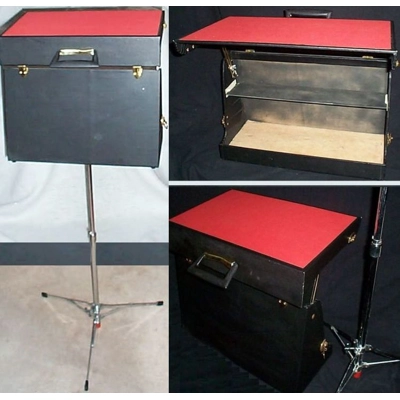 SUITCASE TABLE: includes chrome folding stand