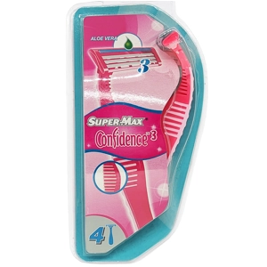 4x Super Max Confidence 3 Blade Disposable Women's Razor Lubra Strip Pivot Head