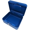 New 8" 20cm Blue Steel Metal Petty Cash Money Box Lock 2 Keys Handle & Coin Tray