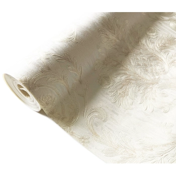 Quality White Cream Ivory Embossed Damask Brocade Pattern Wallpaper
