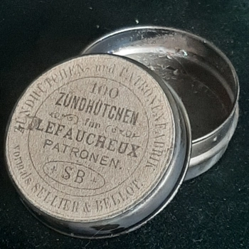 Percussion cap tin aged