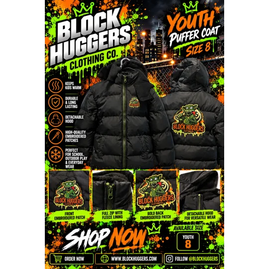 Block Huggers Clothing Company Youth Puffer Coat (size 8)