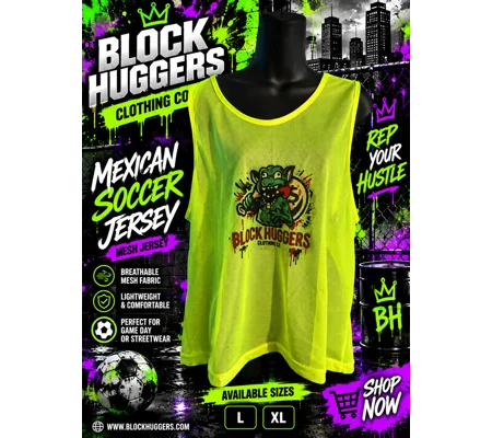 Block Huggers Clothing Mexican Soccer Mesh Jersey Electric Lime