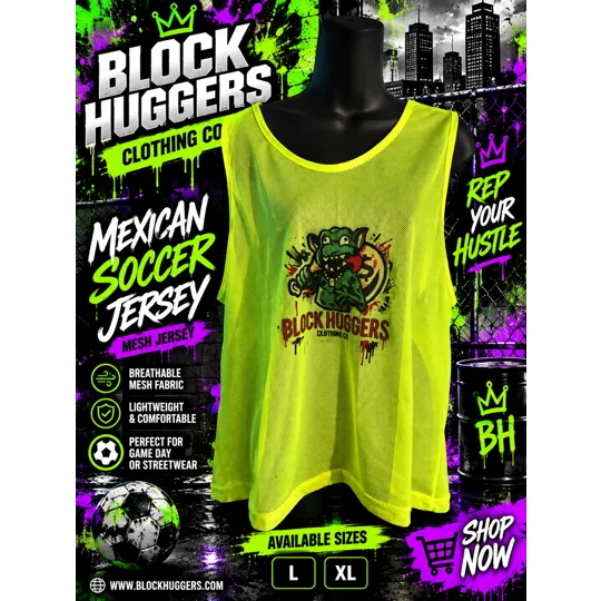 Block Huggers Clothing Mexican Soccer Mesh Jersey Electric Lime
