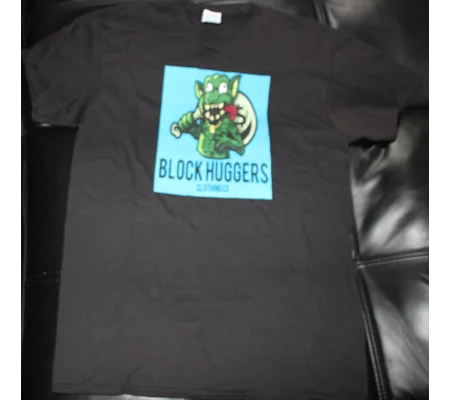 Block Huggers Clothing Bag Chasing Monster Tee Black with Blue background