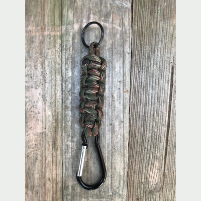 Army Green Camo Paracord 'Cobra Weave' Keychain Keyring Carabiner.