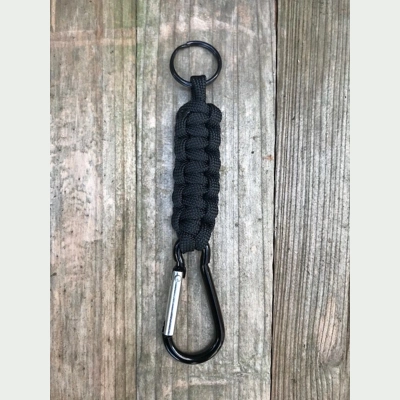 Black Paracord 'Cobra Weave' Keychain Keyring Carabiner.