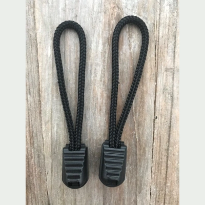 Black 1 Pair Handmade 425 US Paracord 3" 'Bivvy Zip Pulls'