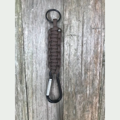 Brown Paracord 'Cobra Weave' Keychain Keyring Carabiner.