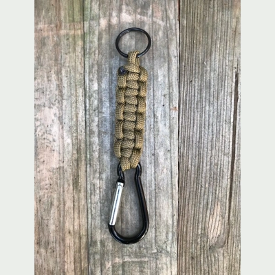 Coyote Brown Paracord 'Cobra Weave' Keychain Keyring Carabiner.