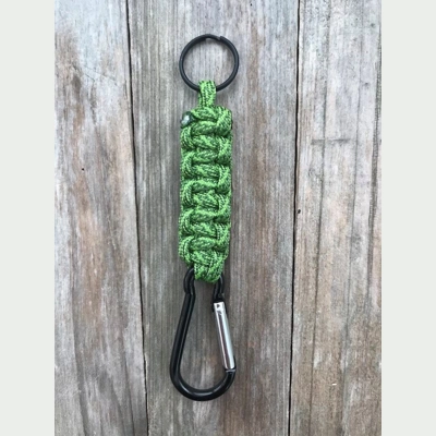 Leaf & Fern Green Helix Paracord 'Cobra Weave' Keychain Keyring Carabiner.