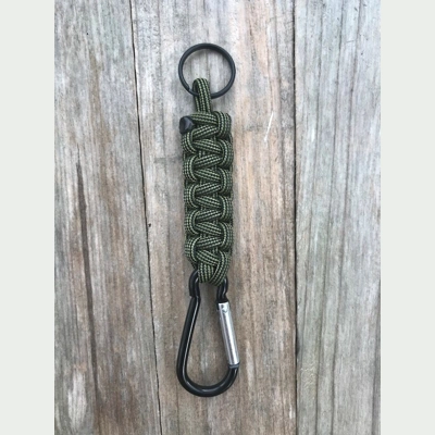 Moss & Black Stripes Paracord 'Cobra Weave' Keychain Keyring Carabiner.