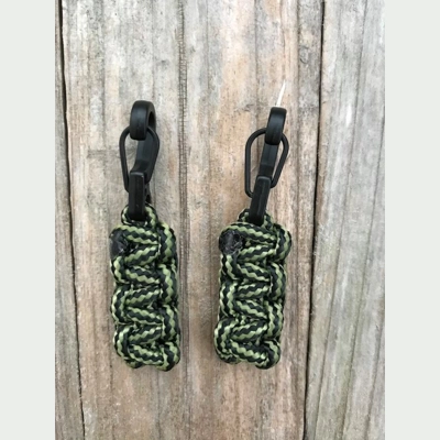 Moss & Black Stripes Handmade Paracord Cobra Weave 'Bivvy Zip Pulls' 1Pair