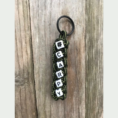 Moss & Black Stripe Paracord 'CARPY' Cobra Weave Keyring