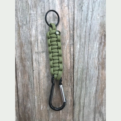 Moss Paracord 'Cobra Weave' Keychain Keyring Carabiner.