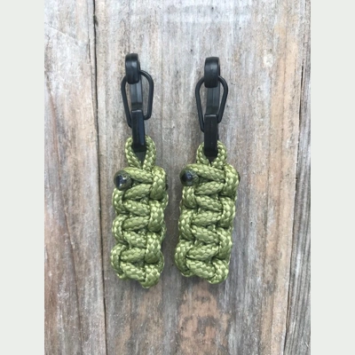 Moss Handmade Paracord Cobra Weave 'Bivvy Zip Pulls' 1Pair