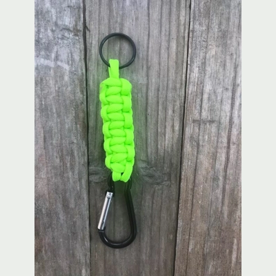Neon Green Paracord 'Cobra Weave' Keychain Keyring Carabiner.
