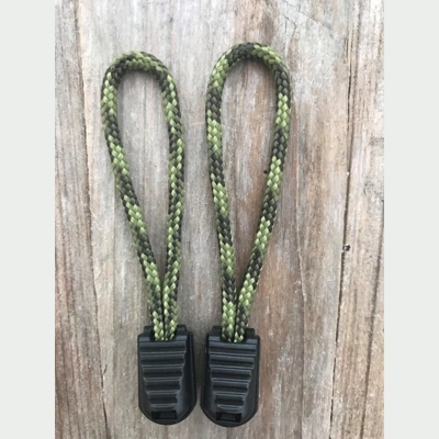 Olive Drab & Moss 1 Pair Handmade 425 US Paracord 3" 'Bivvy Zip Pulls'