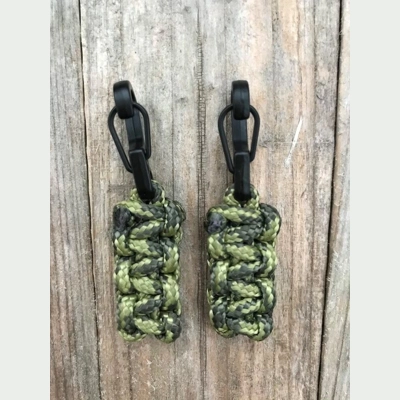 Olive Drab & Moss Handmade Paracord Cobra Weave 'Bivvy Zip Pulls' 1Pair