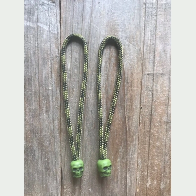Olive Drab & Moss 1 Pair Handmade Skull Paracord 3" 'Bivvy Zip Pulls'