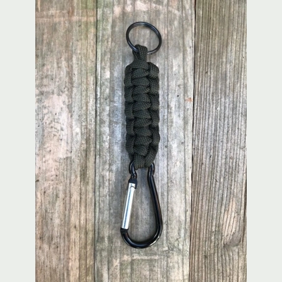 Olive Green Paracord 'Cobra Weave' Keychain Keyring Carabiner.