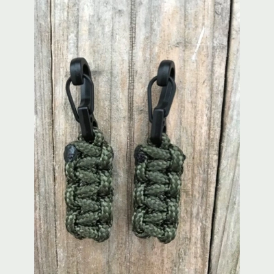 Olive Green Handmade Paracord Cobra Weave 'Bivvy Zip Pulls' 1Pair