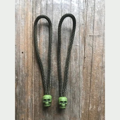 Olive Green 1 Pair Handmade Skull Paracord 3" 'Bivvy Zip Pulls'
