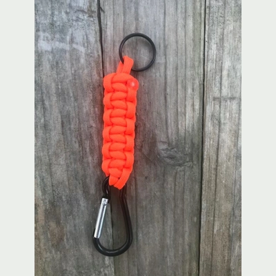 Neon Orange Paracord 'Cobra Weave' Keychain Keyring Carabiner.