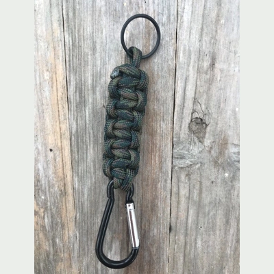 Woodland Camo Paracord 'Cobra Weave' Keychain Keyring Carabiner.