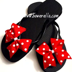 Red/White Polka Dot Flip Flop Bow Set