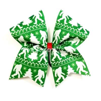 Sasquatch Ugly Sweater Christmas Bow GREEN