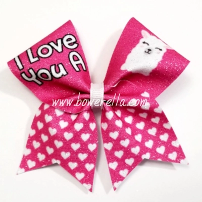 I Love You A Llama Valentine Cheer Bow