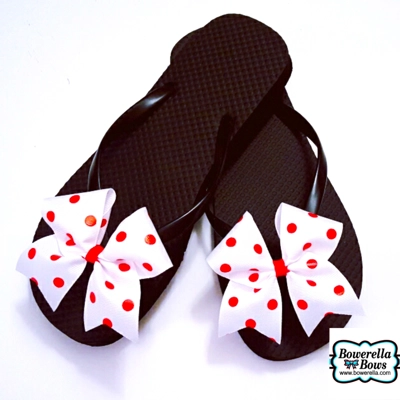White/Red Polka Dot Flip Flop Bow Set