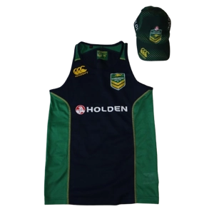 Australia Kangaroos 2015 Player Issue Training Singlet & Cap - Small (fc4b)