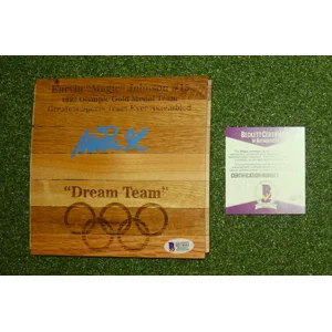 0BKT - Magic Johnson Hand Signed Court Tile + COA