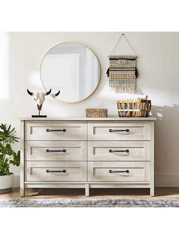 Modern Farmhouse 6 - Drawer Dresser, Rustic White Finish