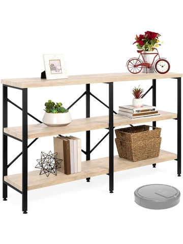 55in Rustic 3-Tier Console Sofa Table, Light Oak