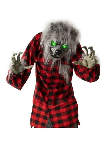 5ft Standing Scary Animatronic Werewolf Howling Hudson With Flashing Green Eyes Halloween Prop