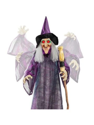 64in Standing Animatronic Scary Wicked Witch Wanda With Flashing RED Eyes Halloween Decorations